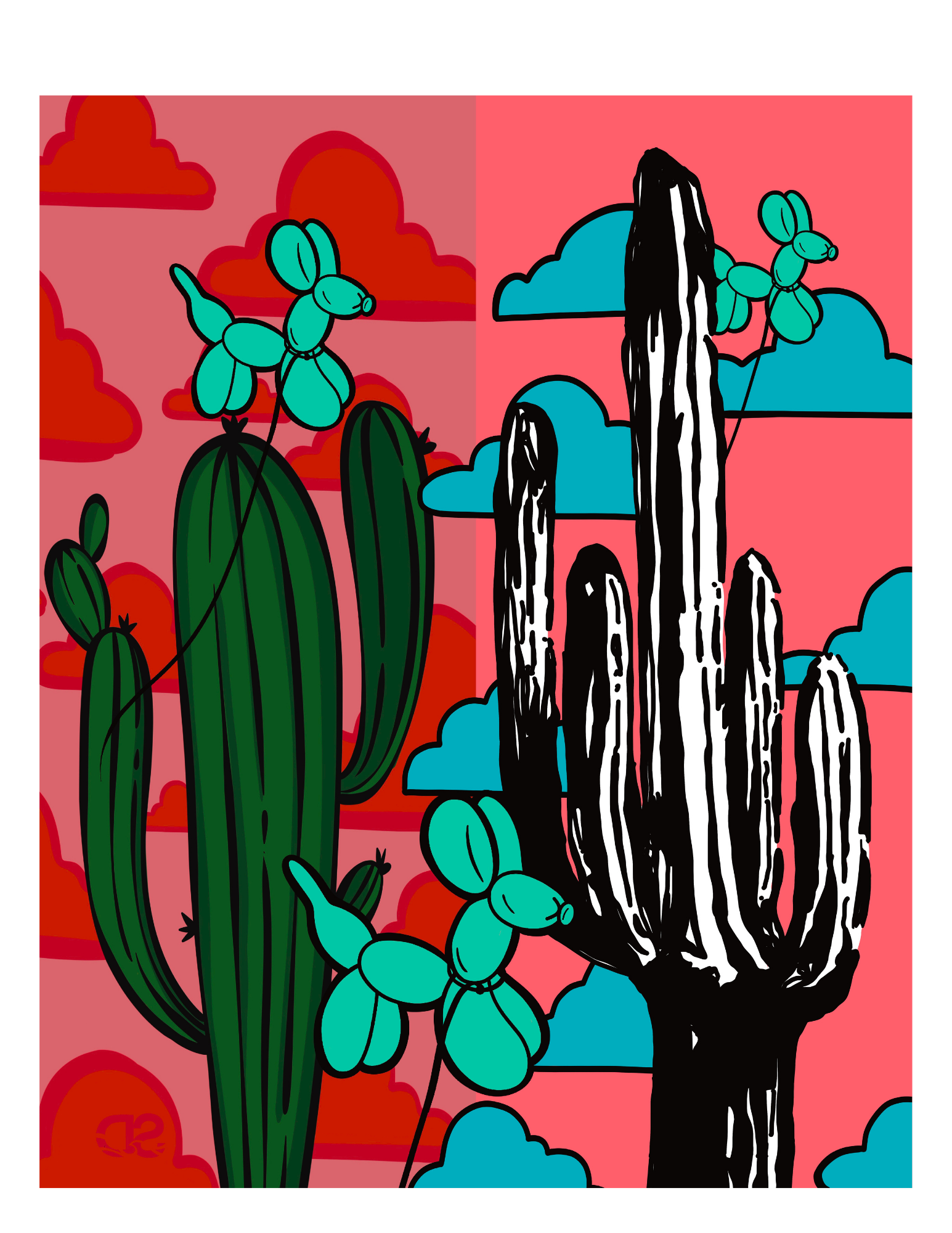 8"×10" "Cactus Days". digital art print. Unframed. Art by Seaborn Designs.