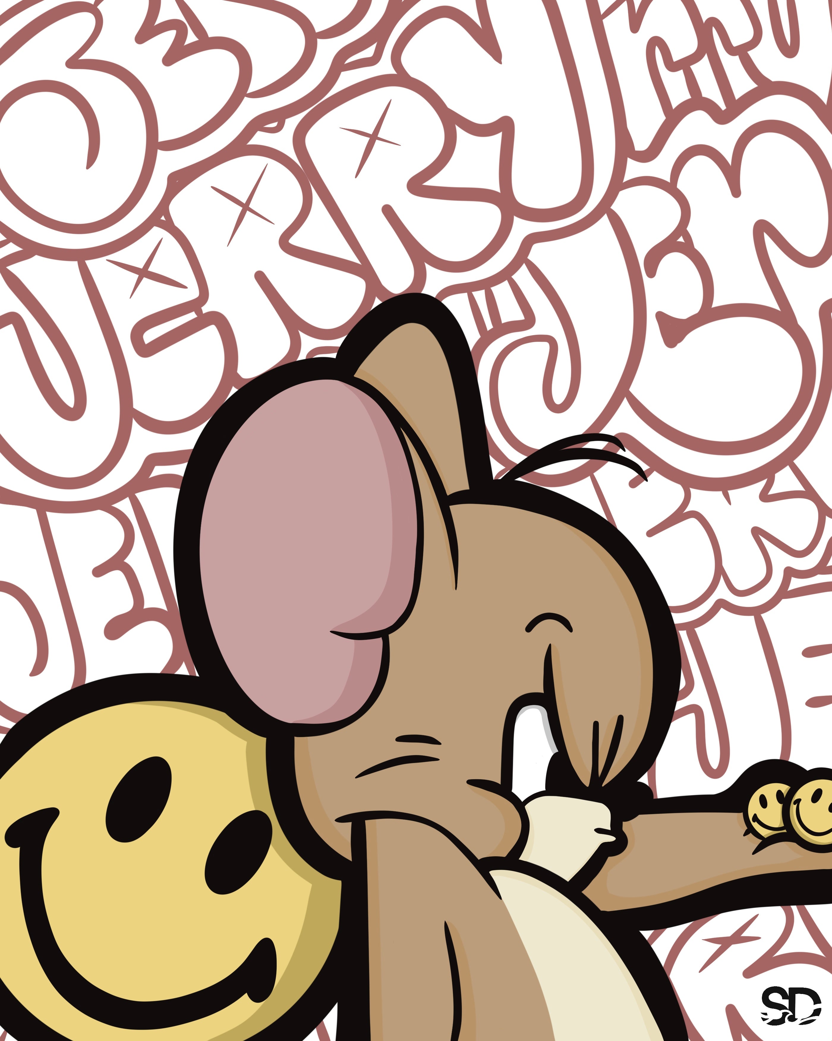 8"×10" "JERRY-HERE...SMILE" digital art print. Unframed. Art by Seaborn Designs.