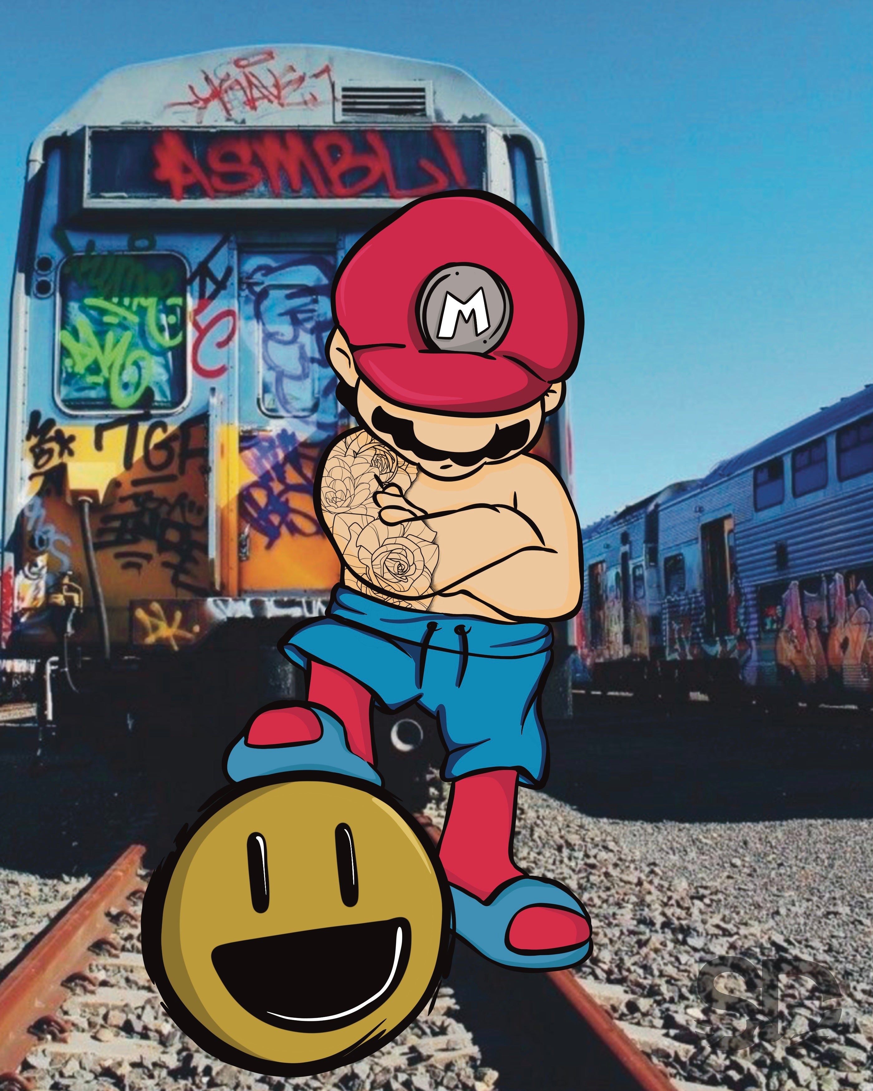 8"×10" "MARIO TRAIN YARD". digital art print. Unframed. Art by Seaborn Designs.