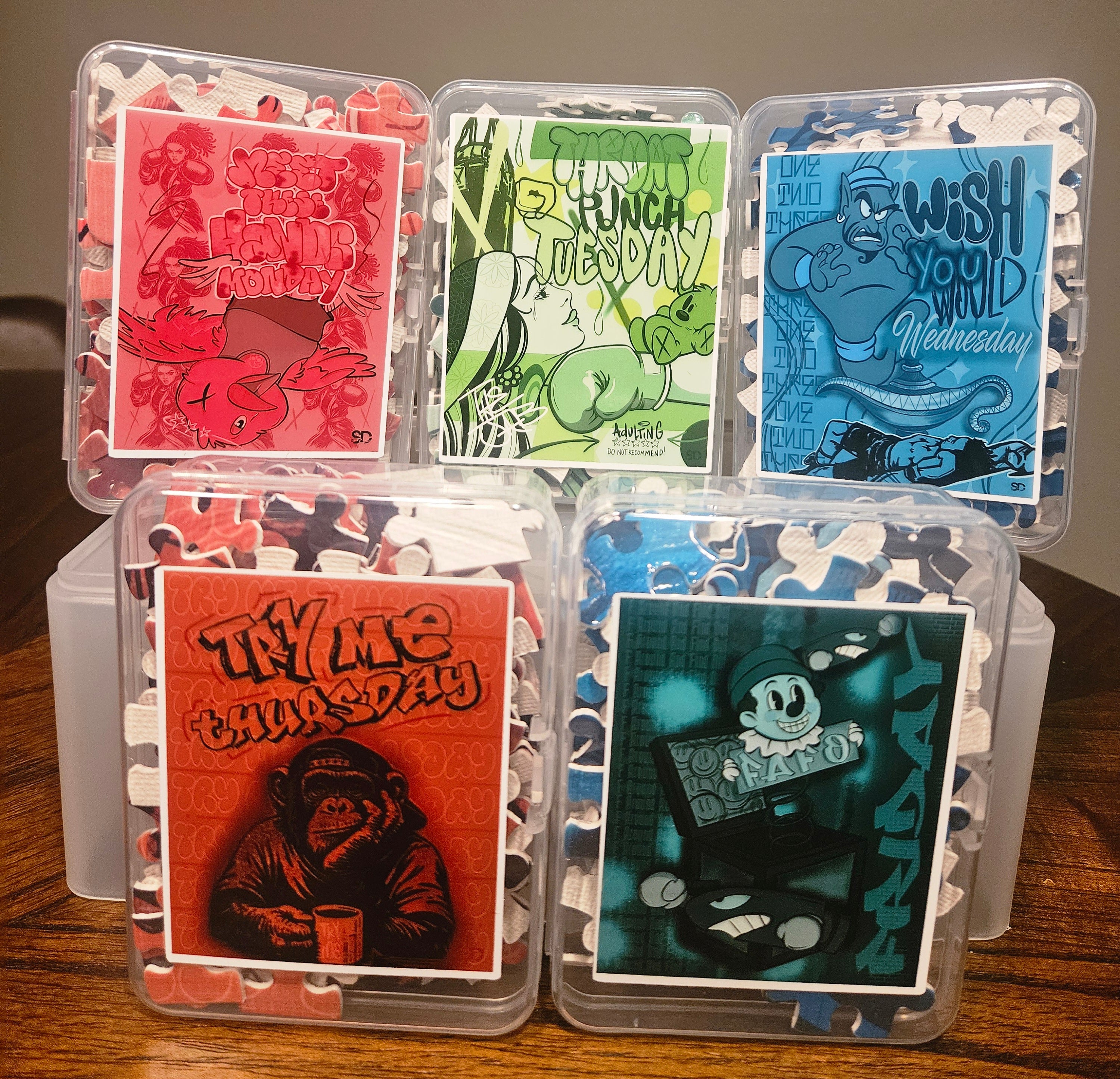 5pk "Work Emotion Puzzle Series" 7.87"×9.84"-120pcs Puzzle.Art by Seaborn Designs.