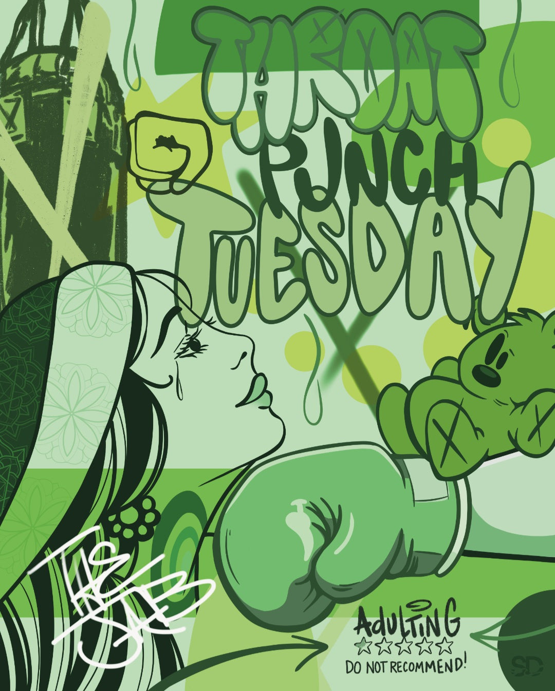 "Throat Punch Tuesday" 7.87"×9.84"-120pcs Puzzle.Art by Seaborn Designs.
