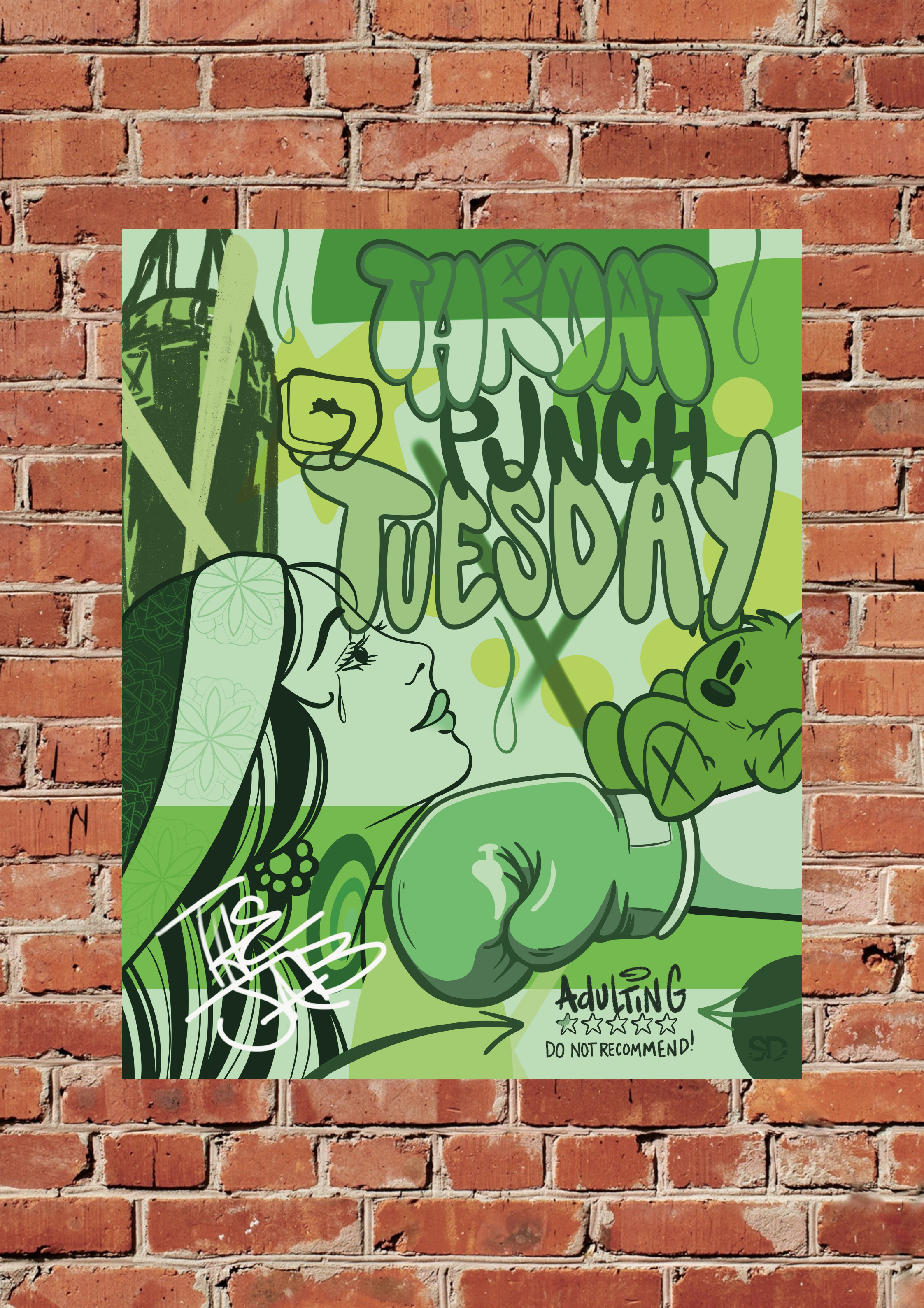 8"×10" "Throat Punch Tuesday". digital art print. Unframed. Art by Seaborn Designs.